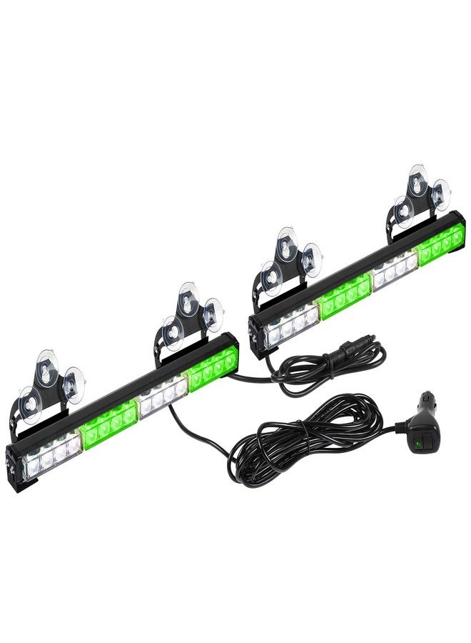 ASPL 2x16.8 inch Emergency Flashing LED Traffic Advisor Strobe Light Bar 32LED 26 Flash Patterns Interior Safety Warning Lights (Green/White) - Image 1